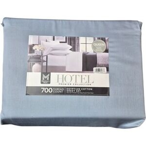 Members Mark Hotel Premier Queen Blue Crest 700 Thread Count Sheet Set NWT